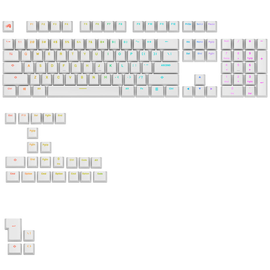 Glorious GPBT Backlit Keycaps, ANSI Layout (US), PBT, Dye-Sub White