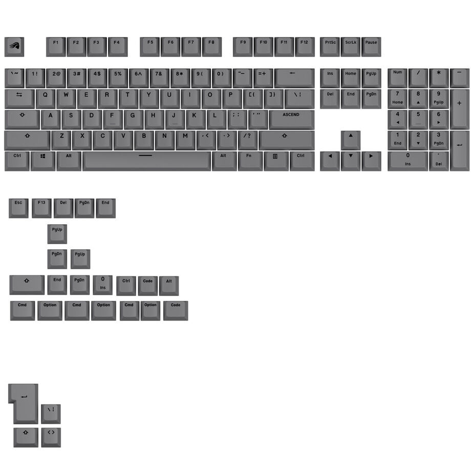 Glorious GPBT Basics Keycaps, ANSI Layout (US), PBT, Dye-Sub, Armor Grey