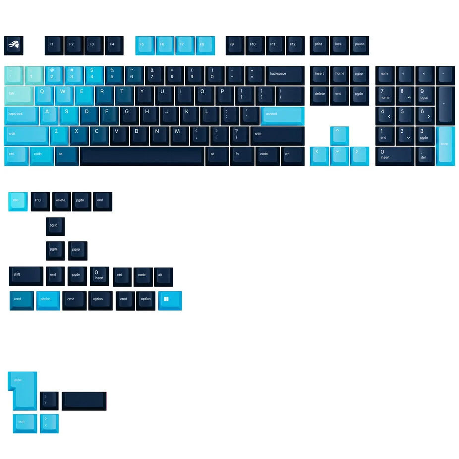Glorious GPBT Gradient Keycaps, ANSI Layout (US), PBT, Dye-Sub, Celestial Ice
