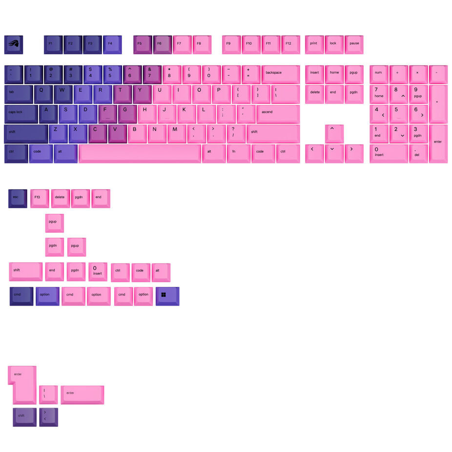 Glorious GPBT Gradient Keycaps, ANSI Layout (US), PBT, Dye-Sub, Nebula