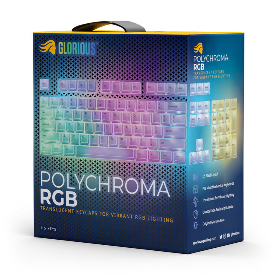 Glorious Polychroma RGB Keycaps, 115 Keycaps, ANSI, Layout US, semi-transparent