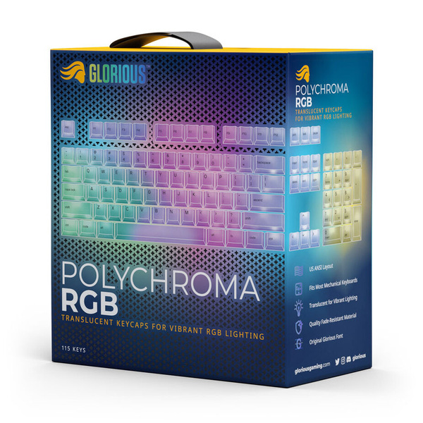 Zdjęcie produktu: Glorious Polychroma RGB Keycaps, 115 Keycaps, ANSI, Layout US, semi-transparent