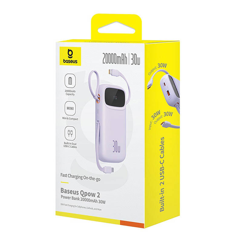 Powerbank Baseus QPow 2 20000mAh 30W 2xUSB-C - fioletowy