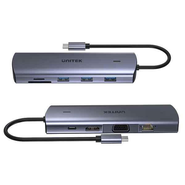 Zdjęcie produktu: HUB Unitek 9w1 USB C Gigabit Ethernet HDMI VGA 3x USB A czytnik kart PD 100W