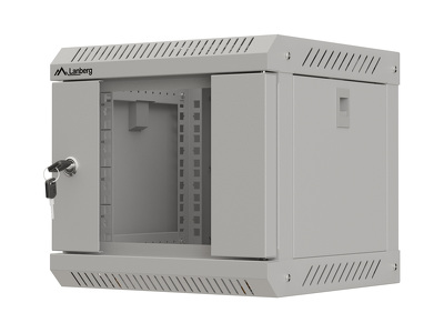 Miniatura produktu: Szafa instalacyjna Rack wisząca 10" 4U 300x300 szara drzwi  przeszklone Flat pack Lanberg