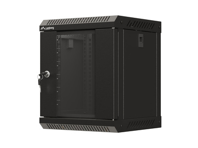 Miniatura produktu: Szafa Instalacyjna Rack wisząca 10" 6U 300x300 czarna drzwi  przeszklone Flat pack Lanberg