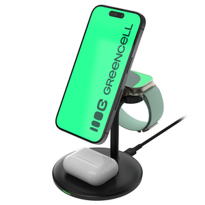 Miniatura produktu: Greencell MagScape Black Ładowarka Indukcyjna 3w1 MagSafe do iPhone, Apple Watch, AirPods, Smartwatch i słuchawek bezprzewodowych