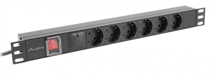 Miniatura produktu: Listwa zasilająca Lanberg Rack PDU 19" 1U 16A 6X 230V Schuko 2m czarna