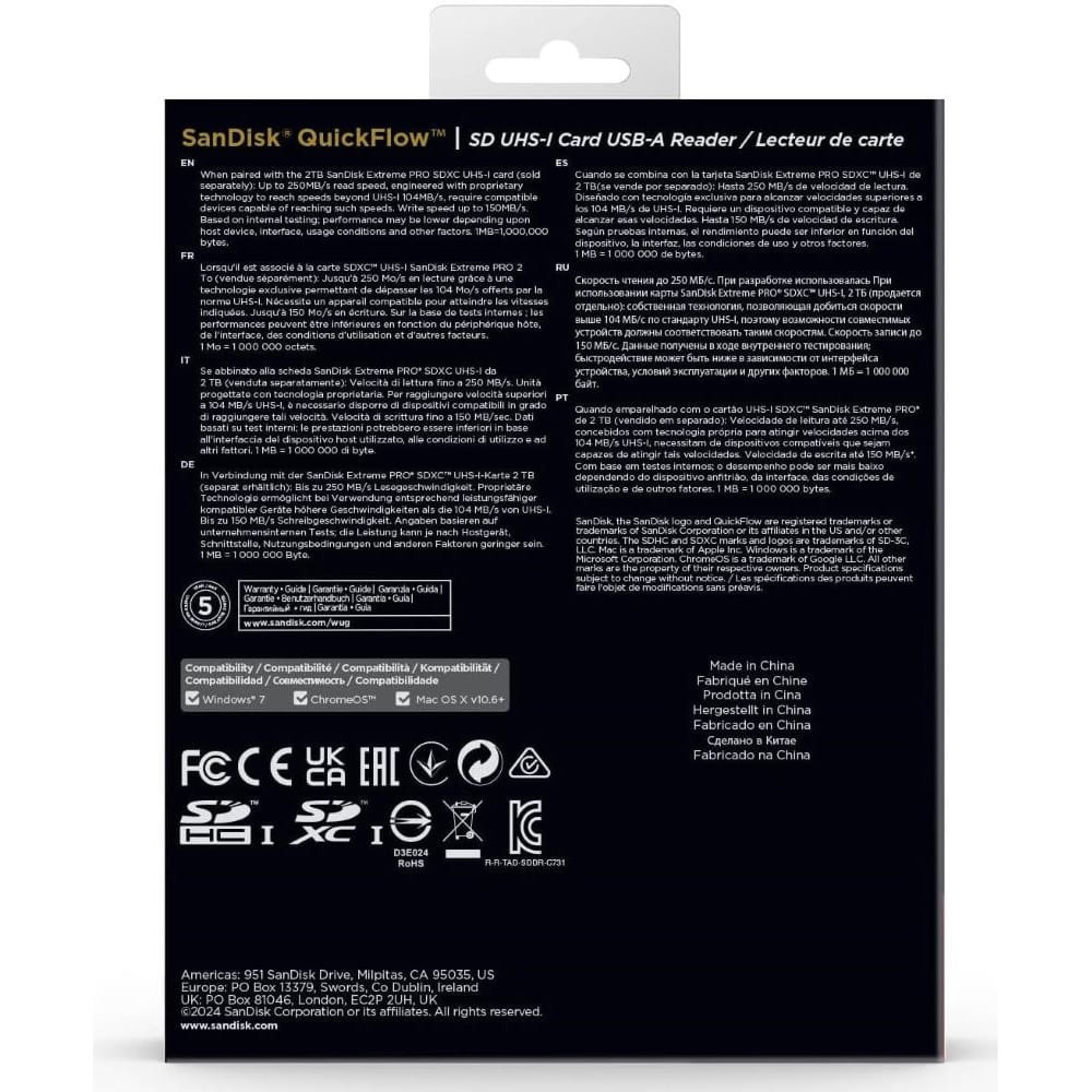Czytnik kart pamięci SanDisk SD QuickFlow UHS-I USB 3.2 (250/150 MB/s)