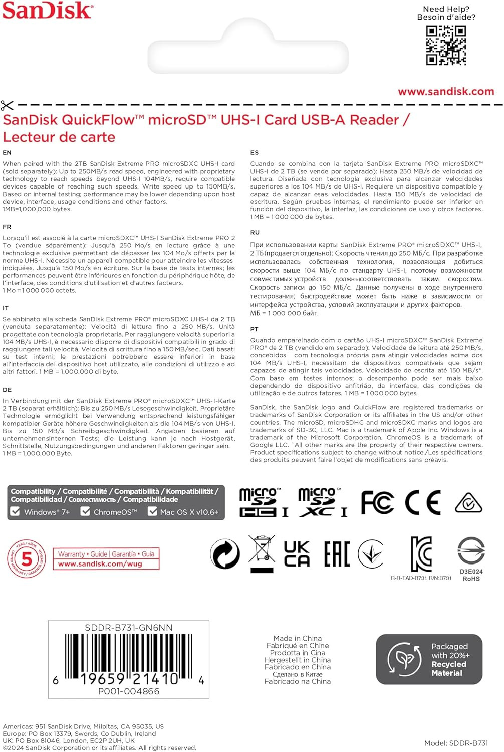 Czytnik kart pamięci SanDisk QuickFlow' microSD' UHS-I USB 3.2 (250/150 MB/s)