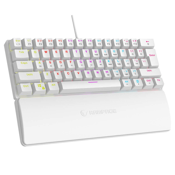 Zdjęcie produktu: Klawiatura Rampage Mechaniczna PLOWER K60 WHITE Blue Switch RGB biała