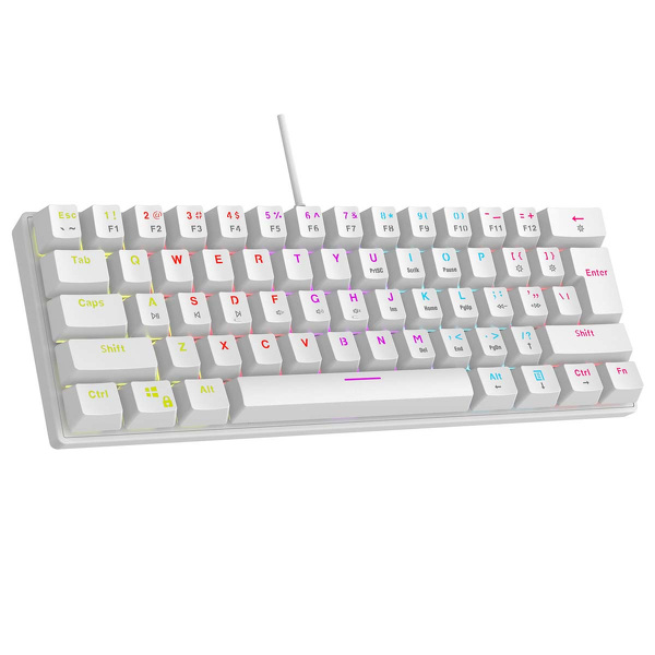 Zdjęcie produktu: Klawiatura Rampage Mechaniczna PLOWER K60 WHITE Blue Switch RGB biała
