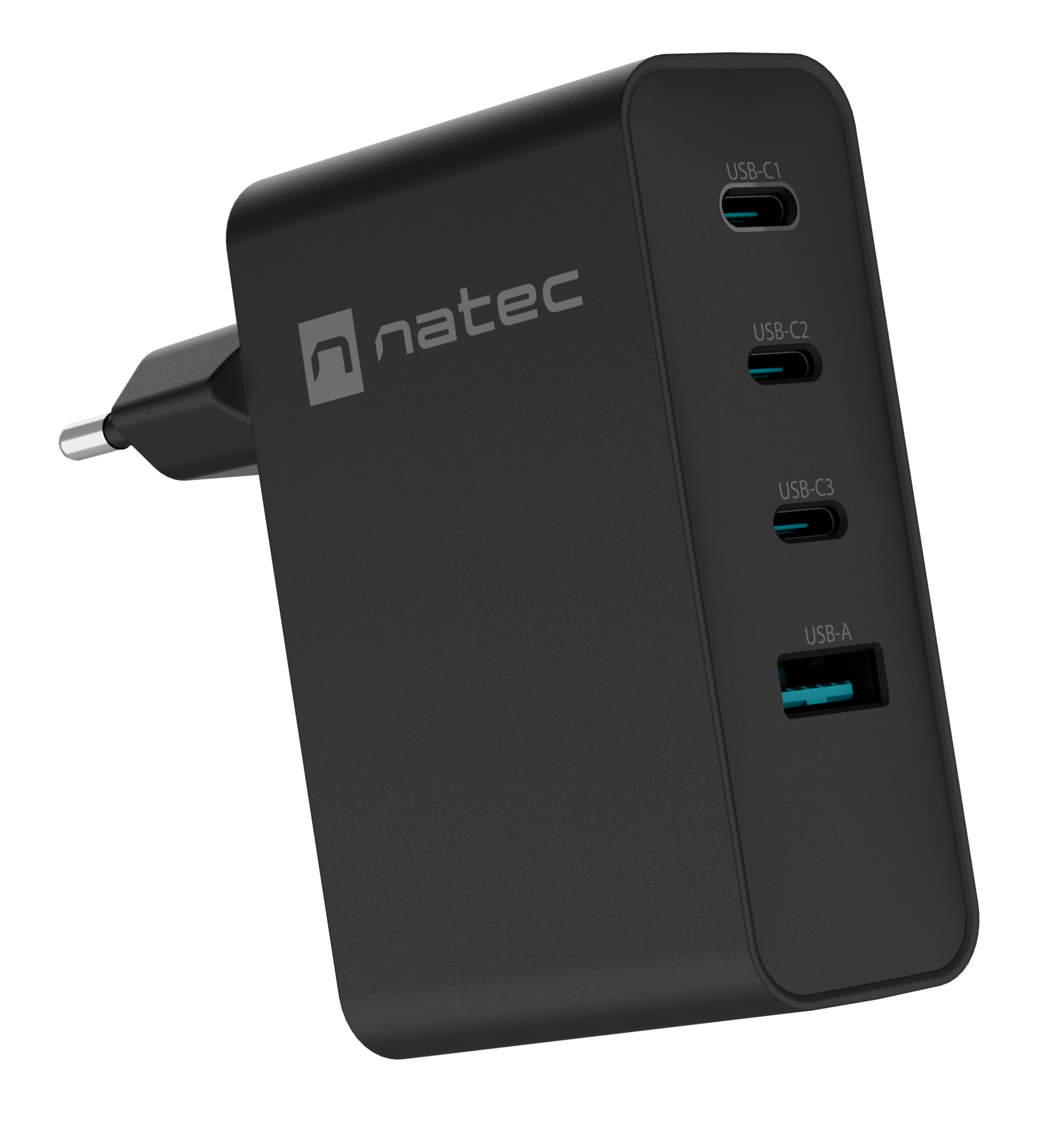 Ładowarka sieciowa Natec Ribera GaN 1x USB-A + 3x USB TYP-C 100W - czarna