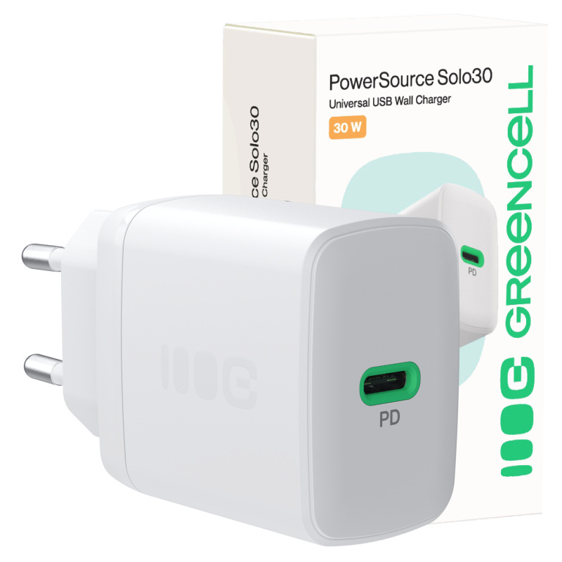 Greencell PowerSource Solo30 Biała Ładowarka sieciowa 30W USB-C Power Delivery Greencell PowerSource Solo30 Biała Ładowarka sieciowa 30W USB-C Power Delivery