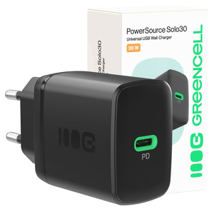 Miniatura produktu: Greencell PowerSource Solo30 Czarna Ładowarka sieciowa 30W USB-C Power Delivery
