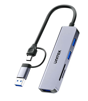 Miniatura produktu: HUB 5w1 USB-A/C 5 Gbps z czytnikiem kart SD i micro SD Unitek