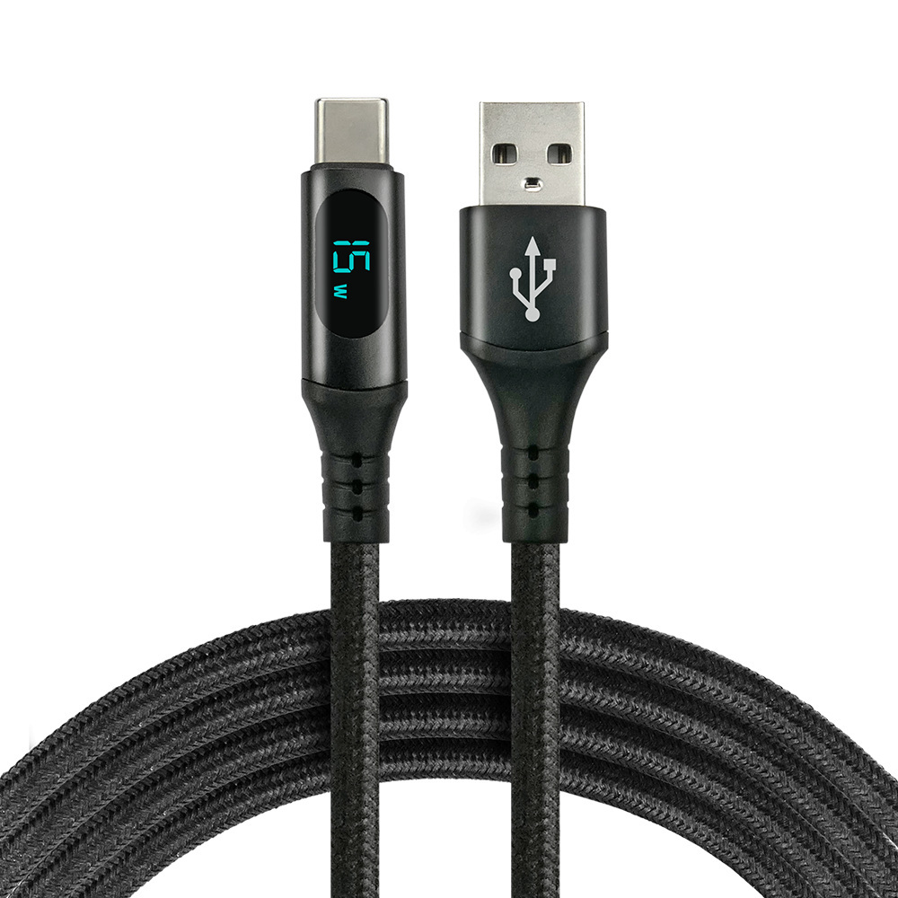 Kabel pleciony everActive USB-USB-C / Typ-C LCD 1m czarny