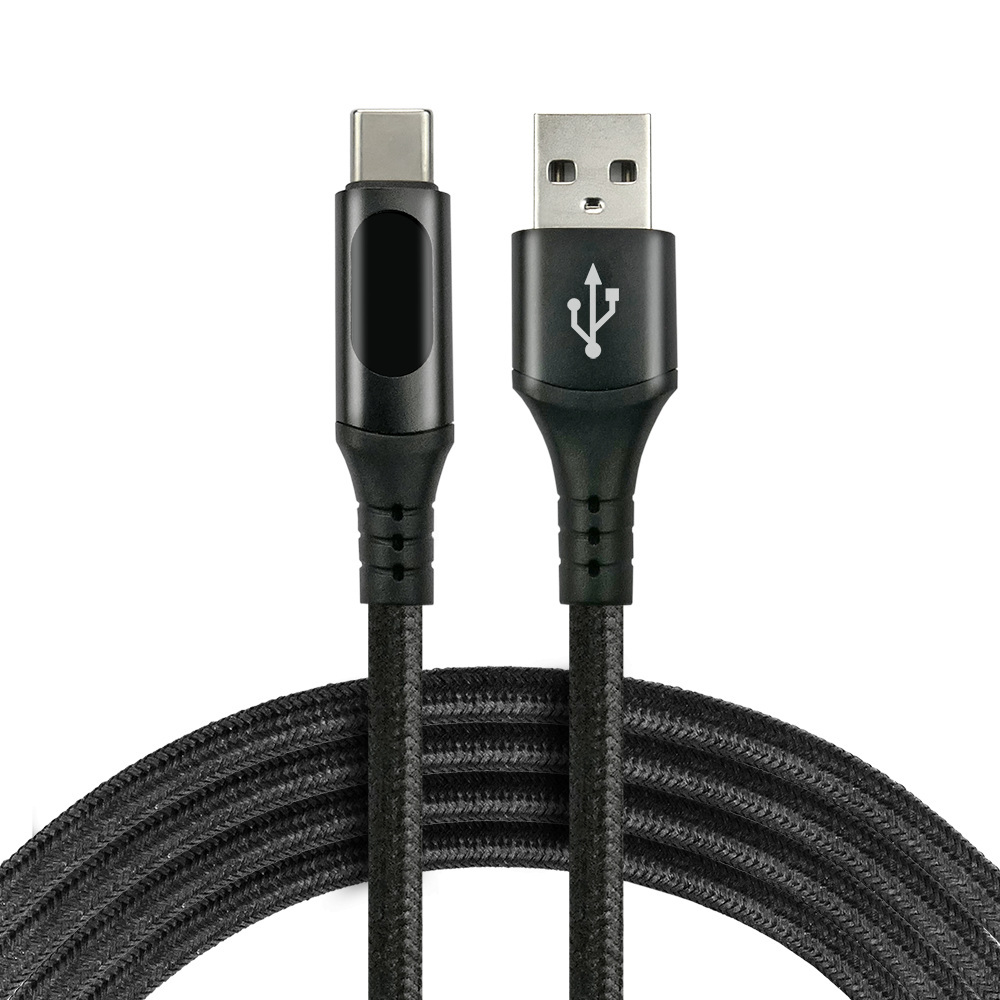 Kabel pleciony everActive USB-USB-C / Typ-C LCD 1m czarny