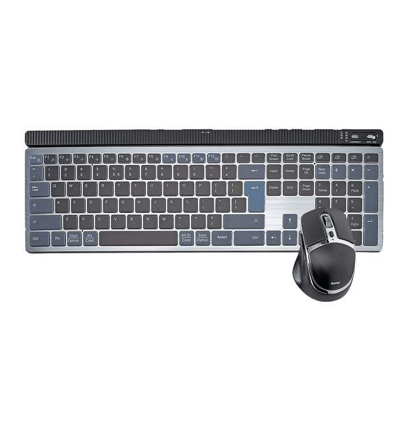 Zdjęcie produktu: Zestaw bezprzewodowy klawiatura i mysz komputerowa zestaw Hama Wk-750 multi device bezp. QWERTY Assist AI