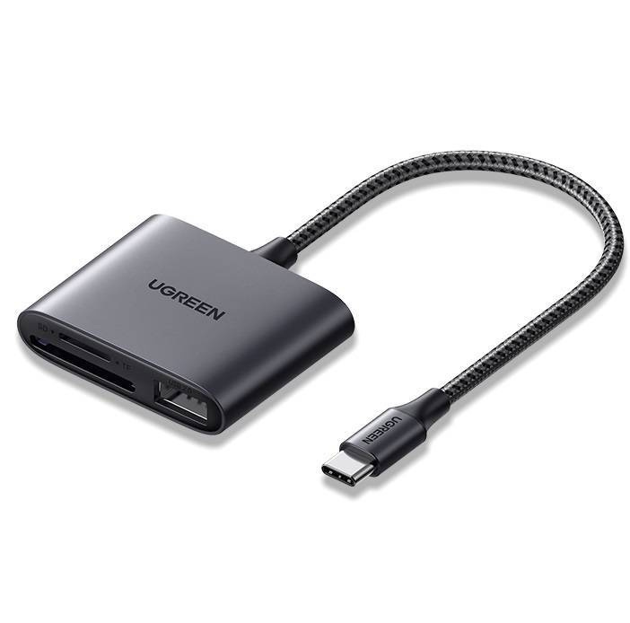 Czytnik kart pamięci + USB, UGREEN CM387, USB-C (czarny)