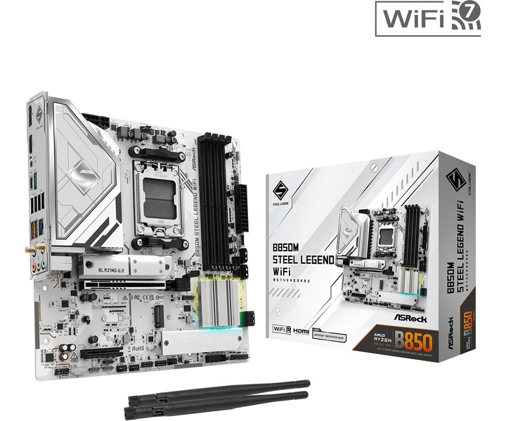 Zdjęcie produktu: Płyta główna ASRock B850M STEEL LEGEND WIFI AM5 Zdjęcie produktu: Płyta główna ASRock B850M STEEL LEGEND WIFI AM5