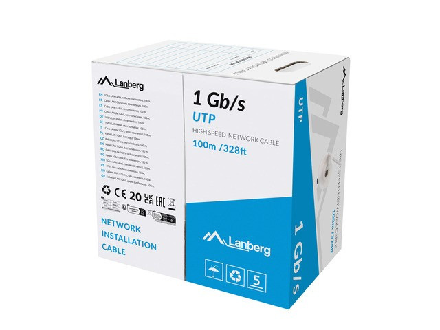 Kabel Lan UTP 1GB/s 100m Drut CCA Lanberg - szary