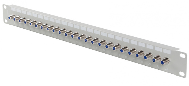 Miniatura produktu: Patch panel 24 port 1U 19" gniazdo TYP F beczka szary Lanberg