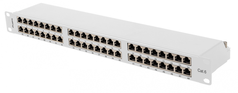 Miniatura produktu: Patch panel 48 port 1U 19" KAT.6 FTP ekranowany szary Lanberg
