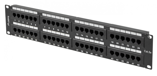 Miniatura produktu: Patch Panel 48 Port 2U Kat.5e czarny Lanberg