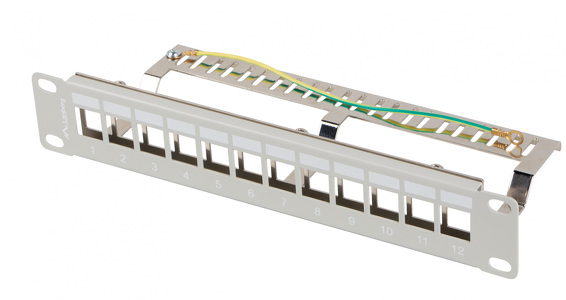Miniatura produktu: Patch panel pusty 12 port 1U 10" FTP z organizerem do modułów keystone szary Lanberg