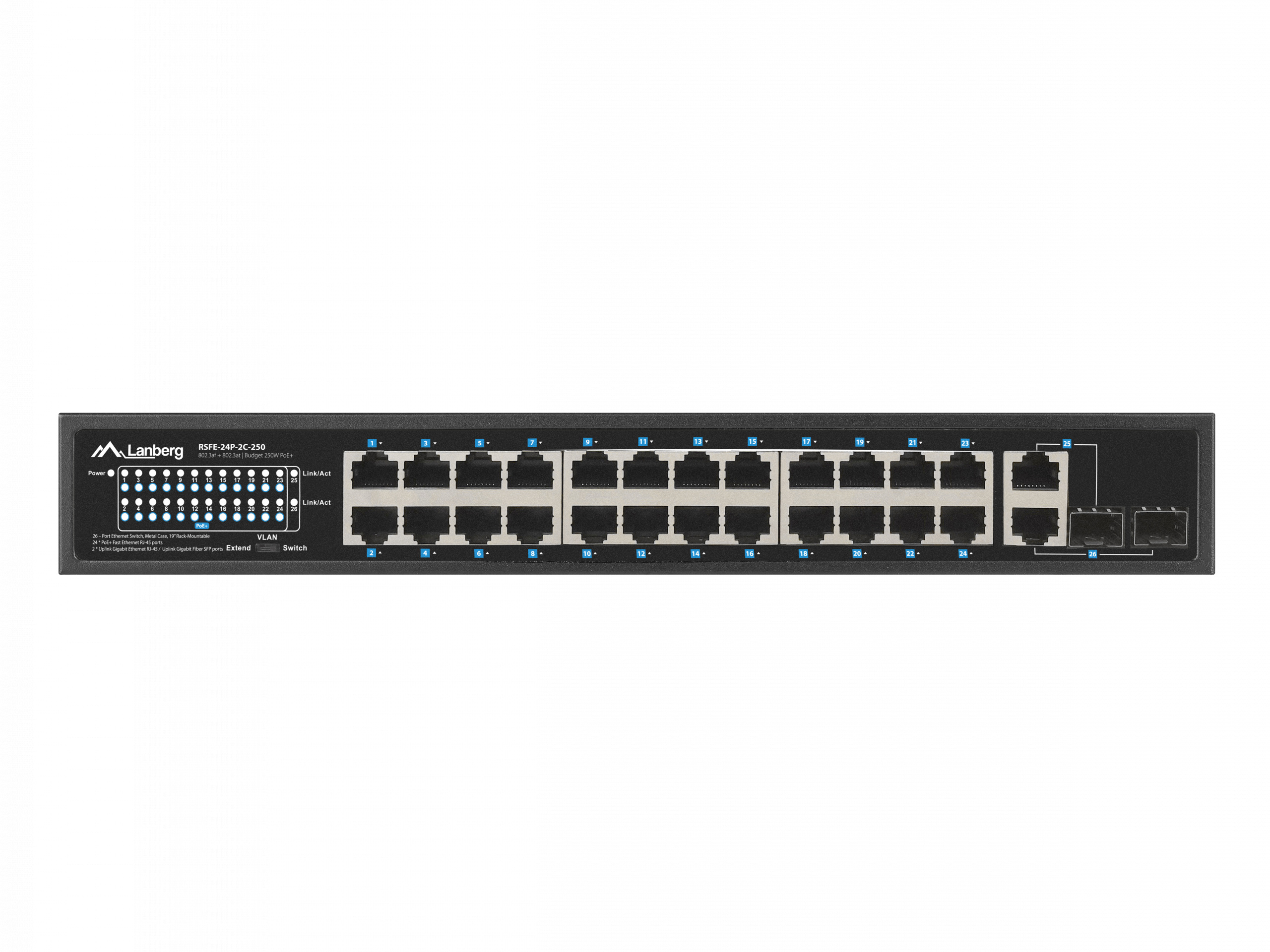 Switch Lanberg 24X 100MB POE+/2X COMBO RACK 19