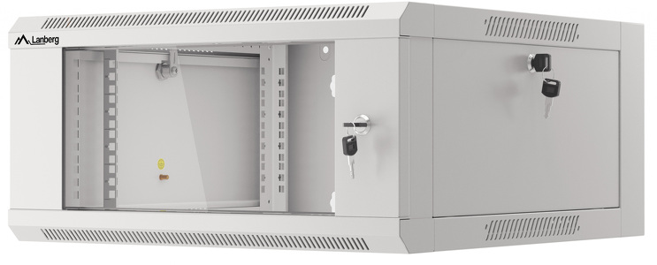 Miniatura produktu: Szafa Instalacyjna Rack Wisząca 19" 4U 600 szara drzwi szklane Lanberg (złożona)