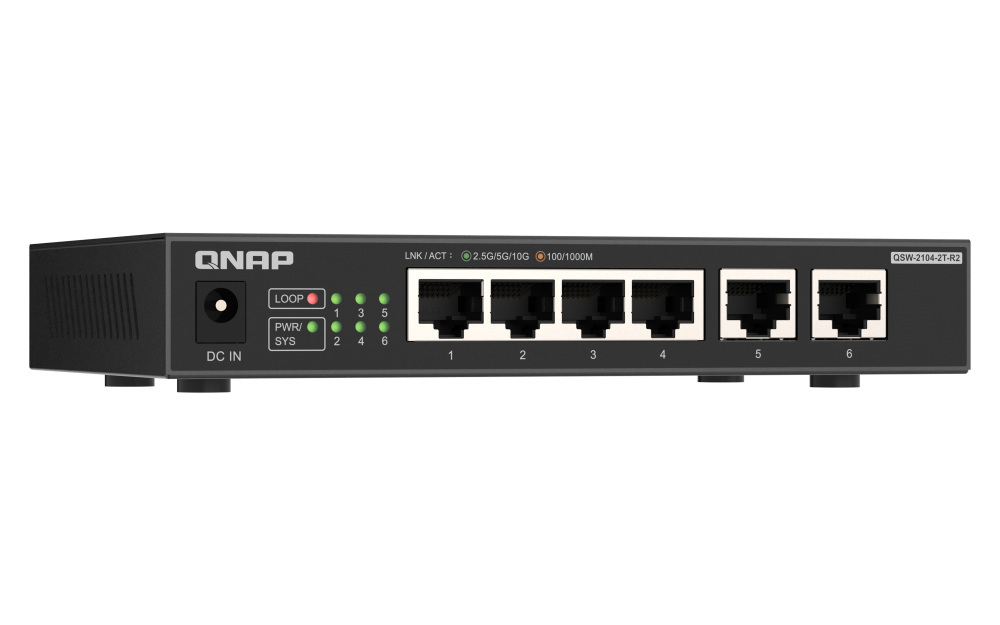 Qnap QSW-2104-2T-R2  6-portowy przełącznik 2x 10GbE BASE-T RJ45, 4x 2.5GbE RJ45