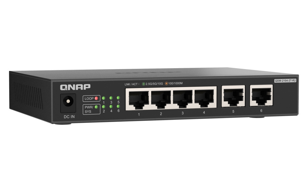Qnap QSW-2104-2T-R2  6-portowy przełącznik 2x 10GbE BASE-T RJ45, 4x 2.5GbE RJ45