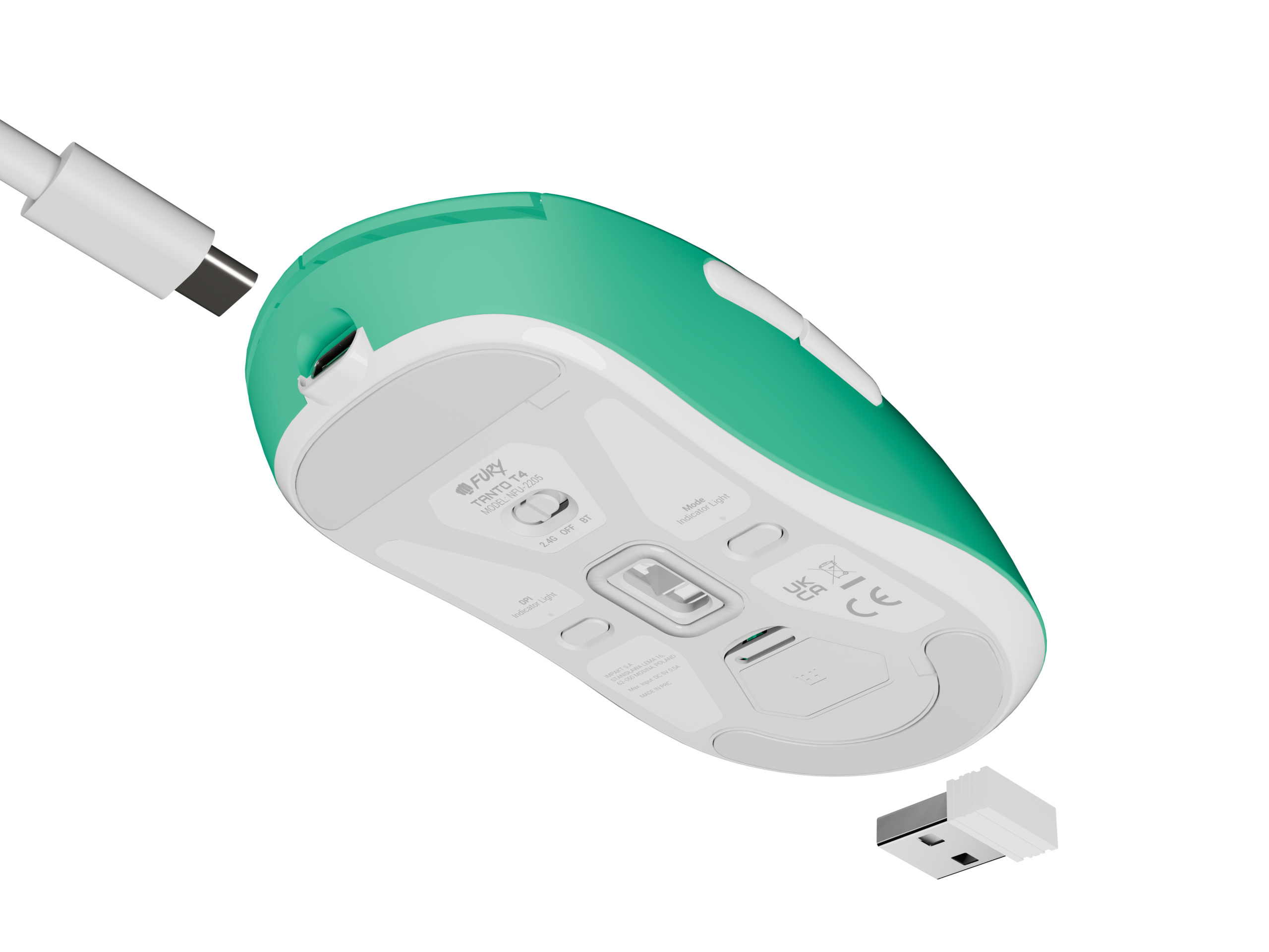Mysz bezprzewodowa gamingowa FURY TANTO T4 12000DPI - miętowa