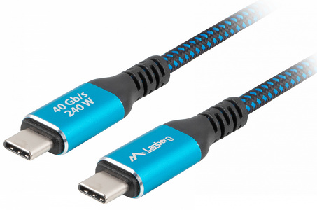 Miniatura produktu: Kabel USB-C M/M USB4 240W 8K 60Hz Lanberg czarno-niebieski - 2m