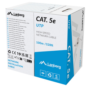 Miniatura produktu: Kabel Lan UTP Kat.5e 100m Drut CU Lanberg - szary CPR + fluke passed