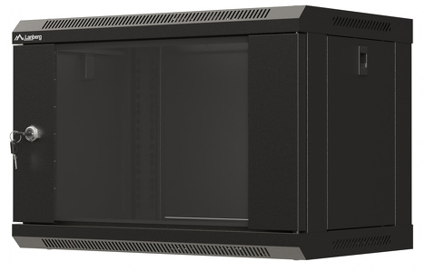 Miniatura produktu: Szafa instalacyjna rack wisząca 19" 6U 540X350 czarna drzwi przeszklone Lanberg (Flat pack)