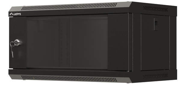 Miniatura produktu: Szafa instalacyjna rack wisząca 19" 4U 540X350 czarna drzwi przeszklone Lanberg (Flat pack)