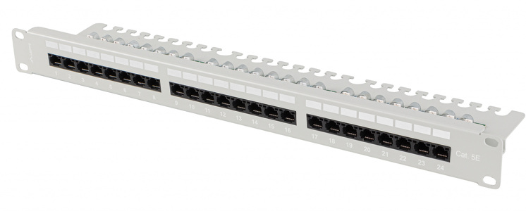 Miniatura produktu: Patch Panel 24 Port 1U 19” Kat.5e UTP z organizerem kablowym Lanberg Szary
