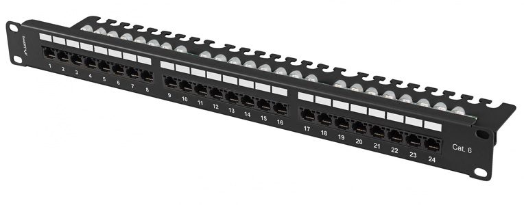 Miniatura produktu: Patch Panel 24 Port 1U 19” Kat.6 UTP z organizerem kablowym Lanberg czarny