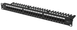 Patch Panel 24 Port 1U 19” Kat.6 UTP z organizerem kablowym Lanberg czarny