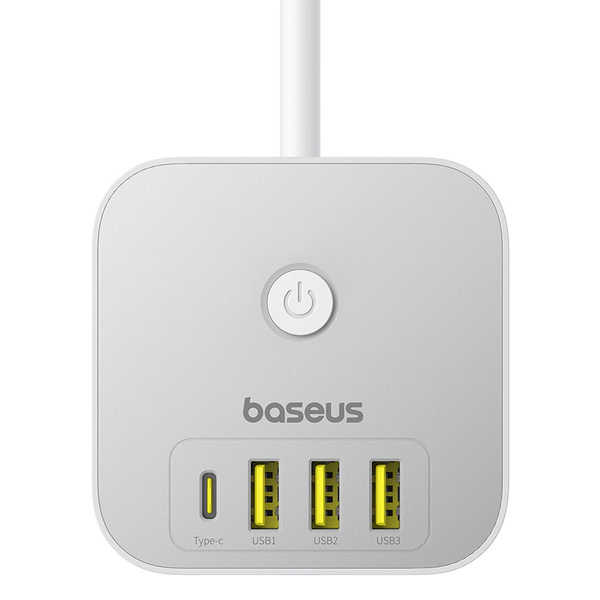 Zdjęcie produktu: Kostka listwa zasilająca Baseus PowerCombo 7 w 1, 3 AC + 3 x USB-A + 1 x USB-C 20W 1,5 m - biała