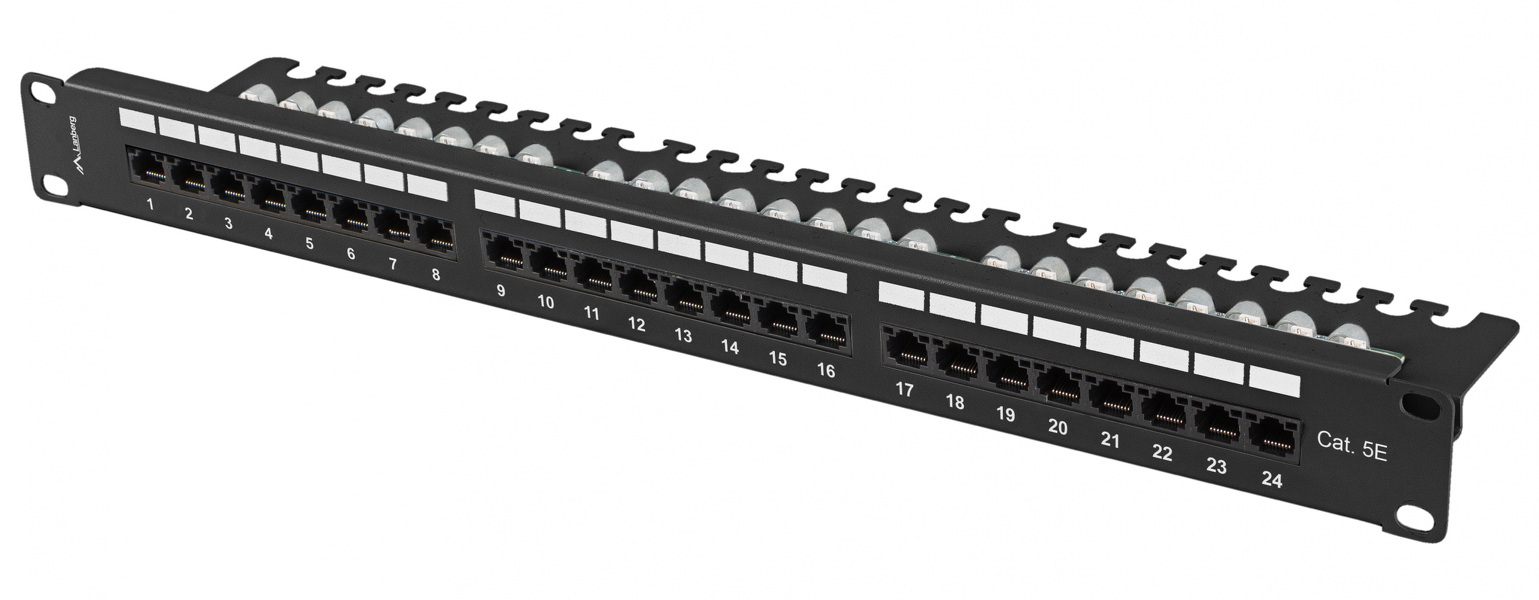 Zdjęcie produktu: Patch Panel 24 Port 1U 19' Kat.5e UTP z organizerem kablowym Lanberg czarny