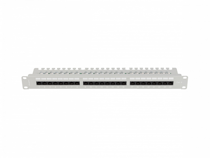 Zdjęcie produktu: Patch Panel 24 Port 1U 19' Kat.6 UTP z organizerem kablowym Lanberg szary