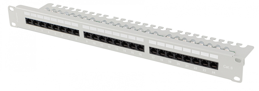 Miniatura produktu: Patch Panel 24 Port 1U 19” Kat.6 UTP z organizerem kablowym Lanberg szary