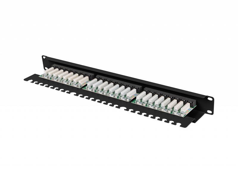 Zdjęcie produktu: Patch Panel 24 Port 1U 19' Kat.6A UTP z organizerem kablowym Lanberg czarny