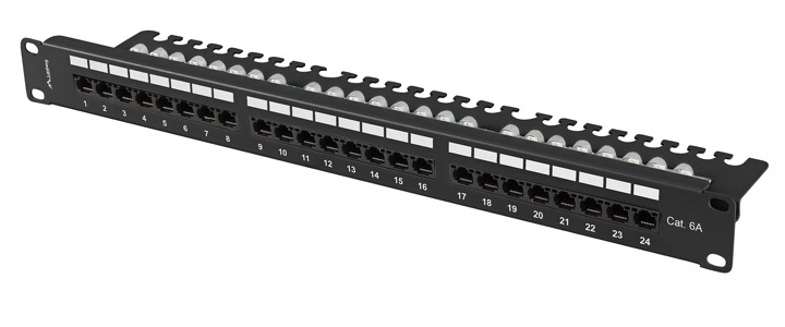 Miniatura produktu: Patch Panel 24 Port 1U 19” Kat.6A UTP z organizerem kablowym Lanberg czarny