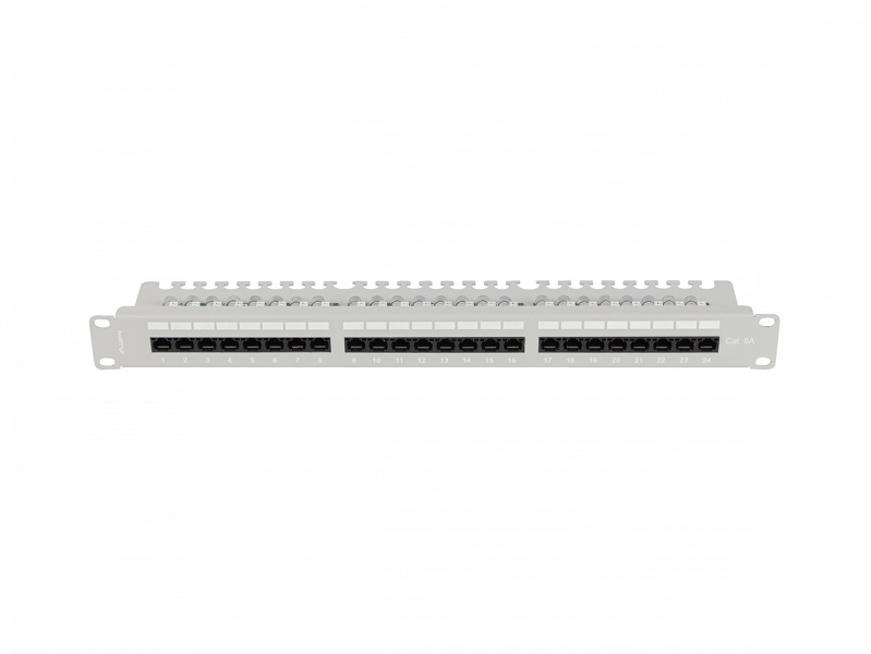 Zdjęcie produktu: Patch Panel 24 Port 1U 19' Kat.6A UTP z organizerem kablowym Lanberg szary