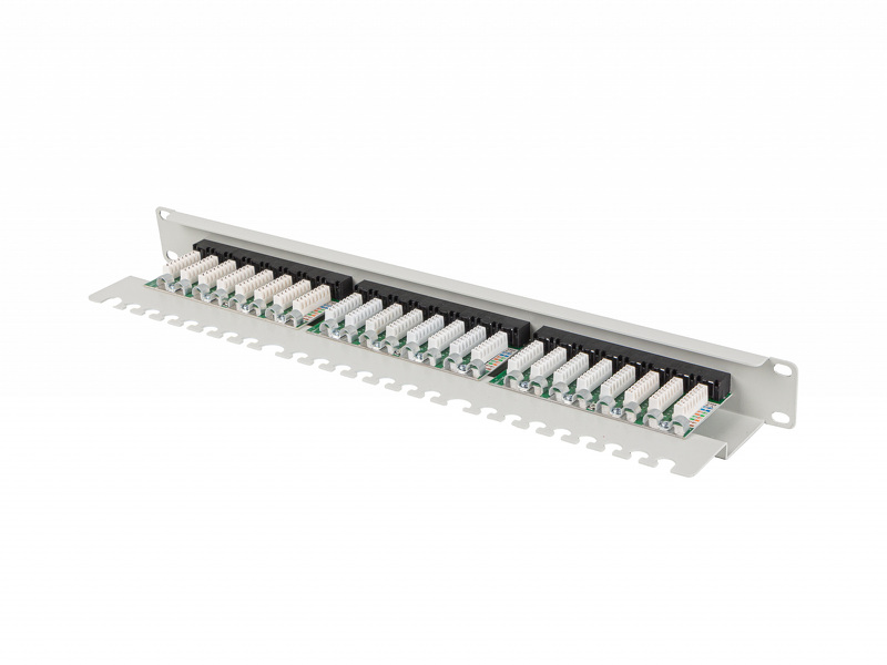 Zdjęcie produktu: Patch Panel 24 Port 1U 19' Kat.6A UTP z organizerem kablowym Lanberg szary